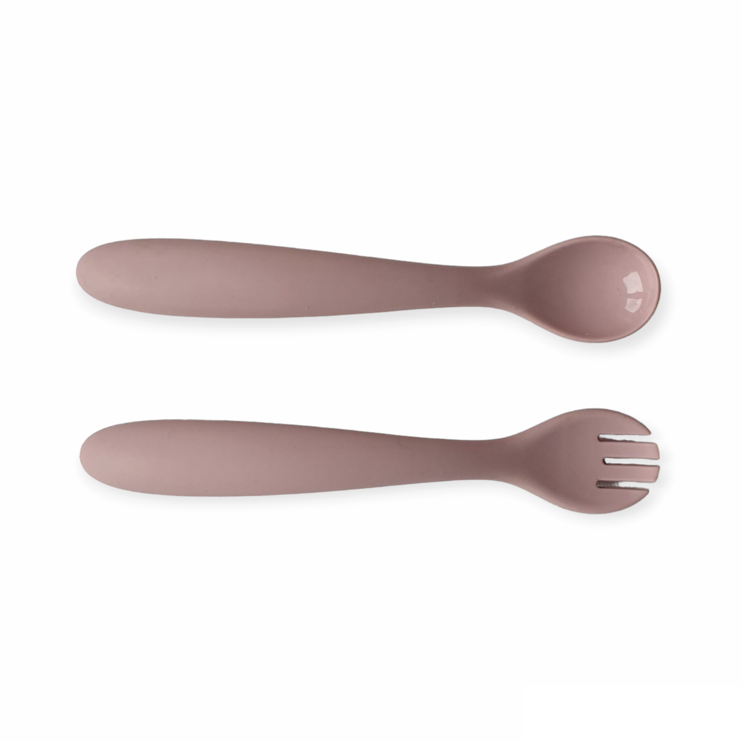 Siliconen Lepel en Vork 'Puck' - Powder Blush
