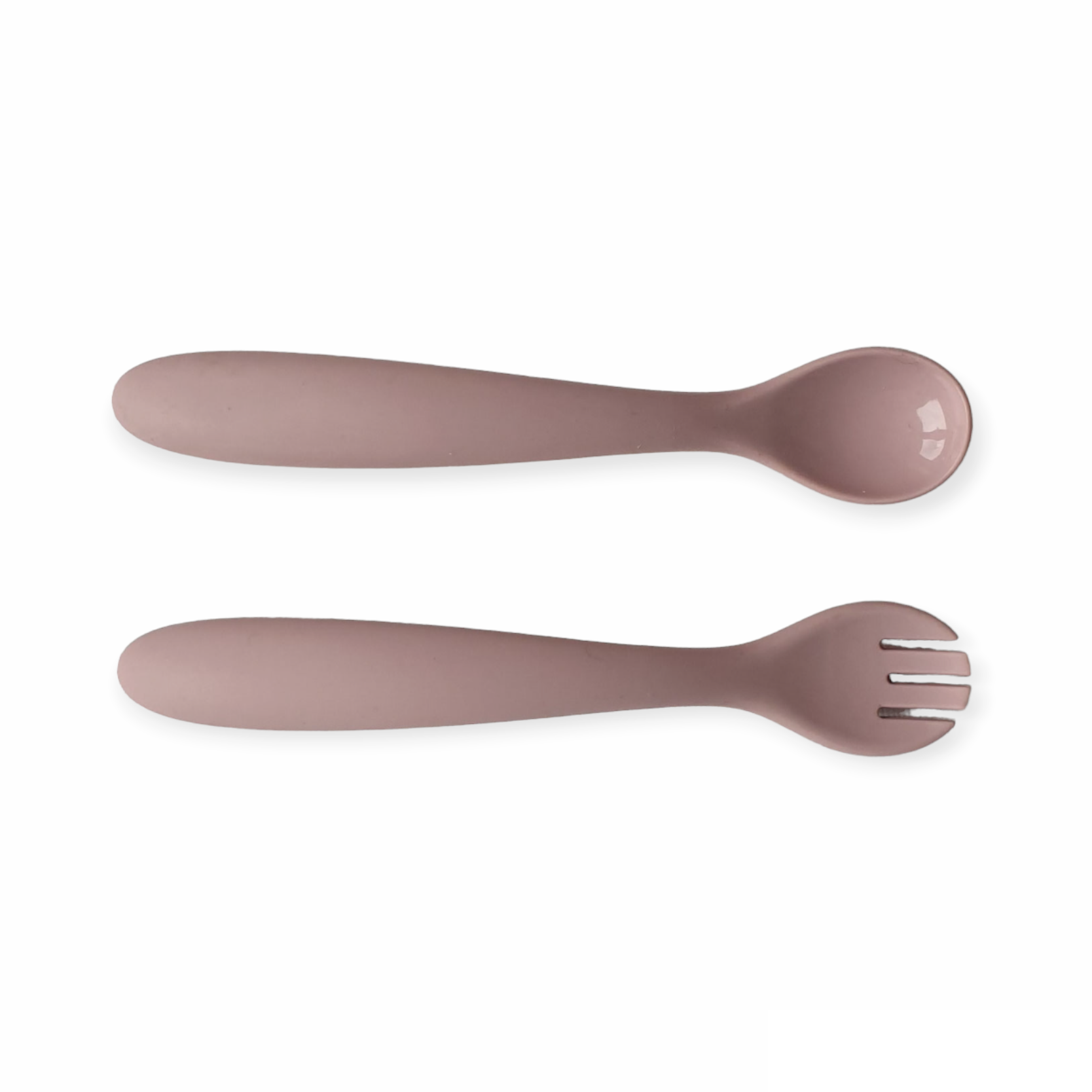 Siliconen Lepel en Vork 'Puck' - Powder Blush