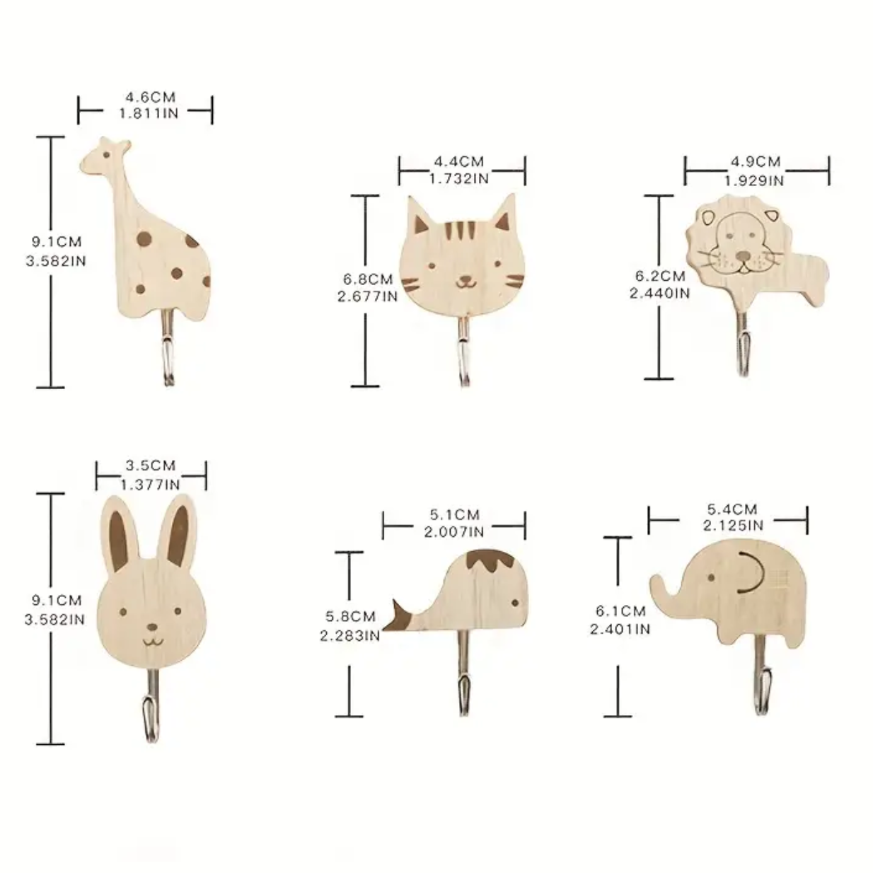 Houten Dieren Haakje (6 varianten) maat