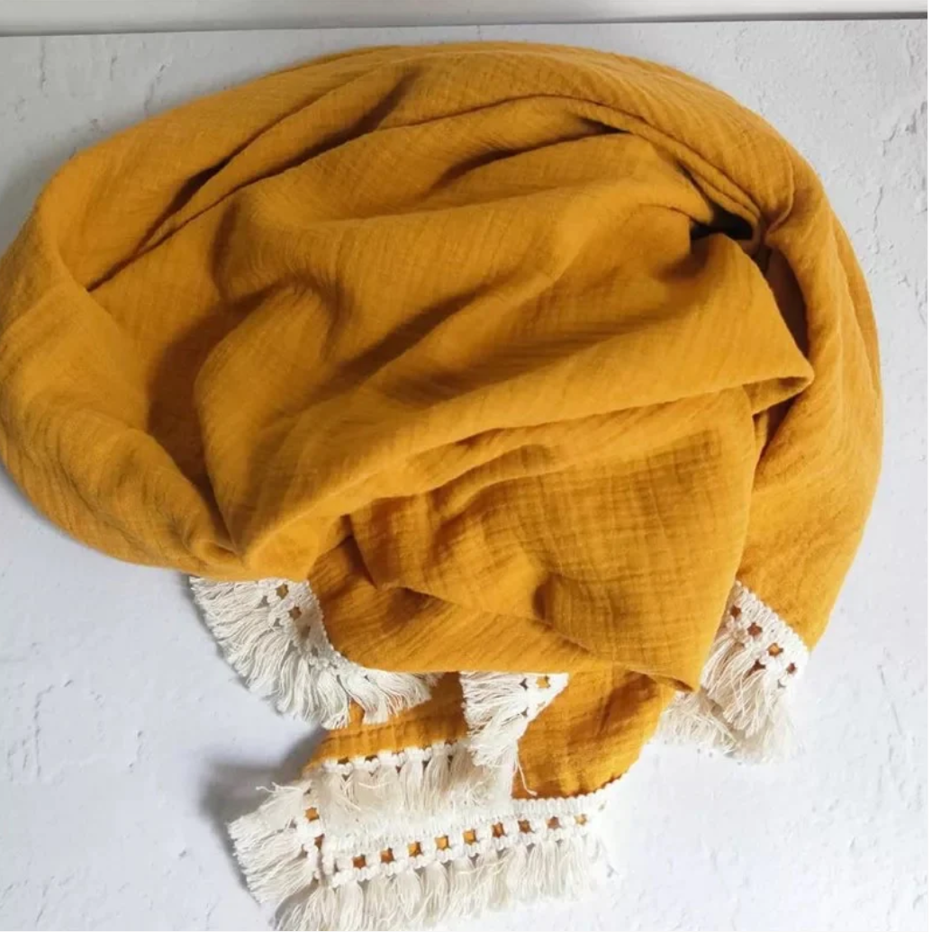 Hydrofiele Doek met Franje (65x80 cm) - Mosterd