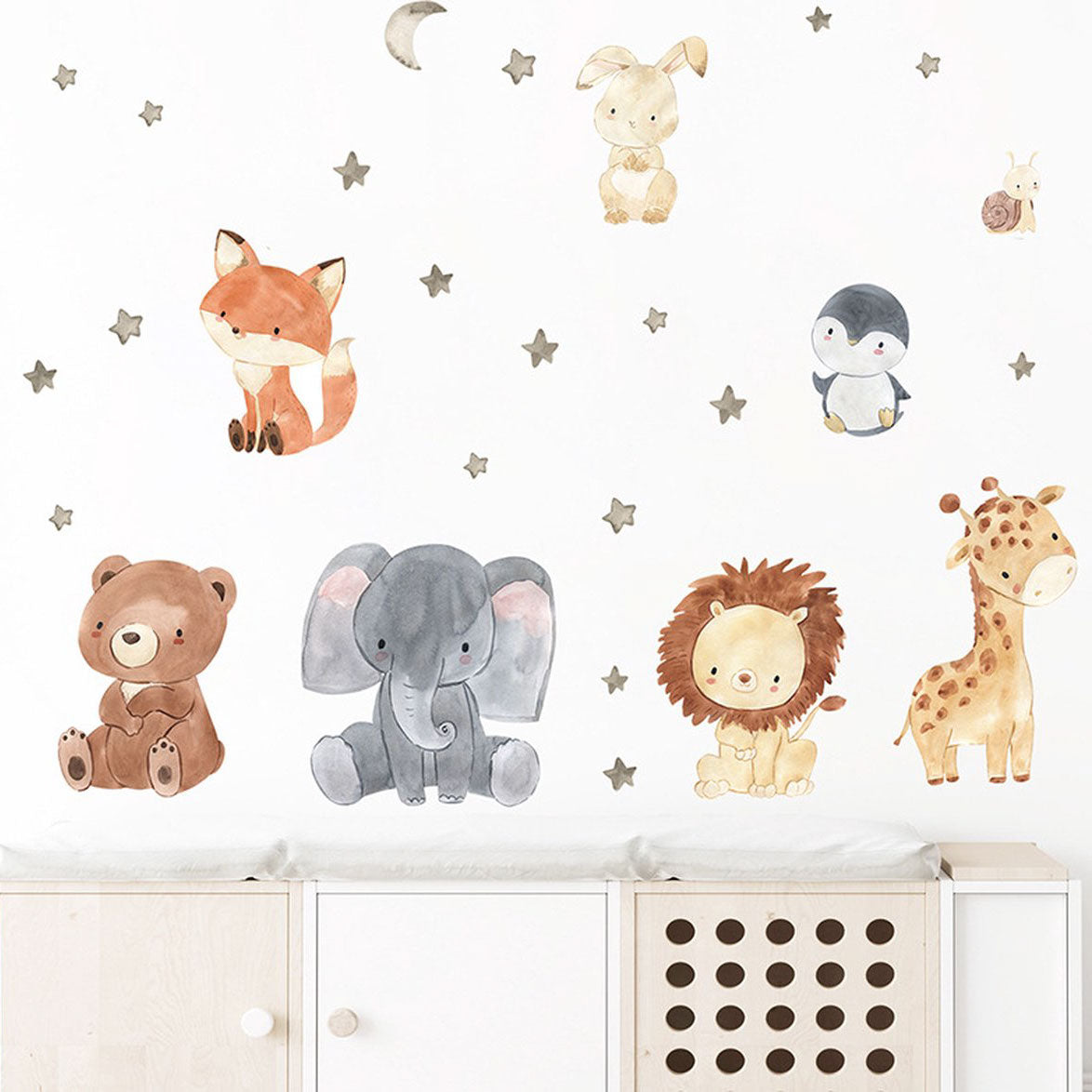 Muursticker met verschillende cartoon dieren
