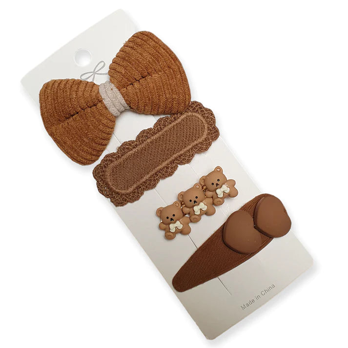 Set Haarclips 4 stuks 'Bruin/Strik'