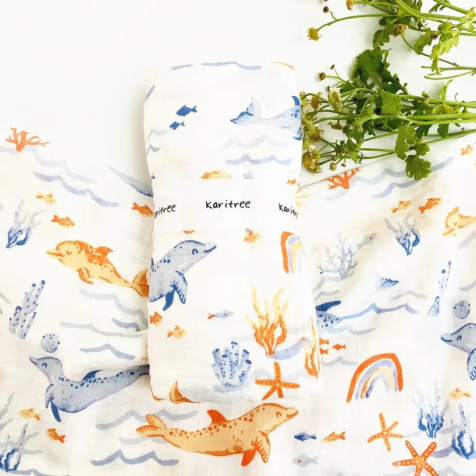 baby Mousseline Doek met dolfijnen print