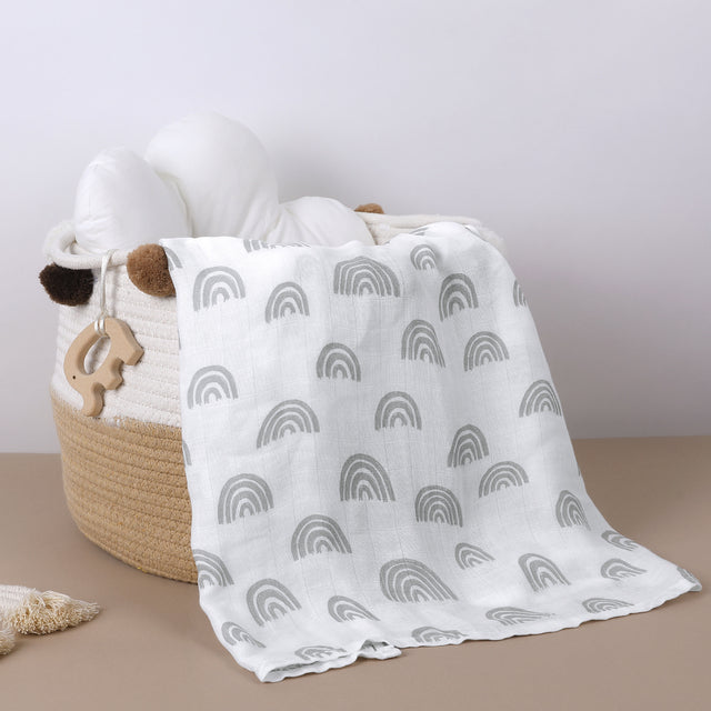 hydrofiel baby Mousseline Doek met BoHo Prints grijze regenboog