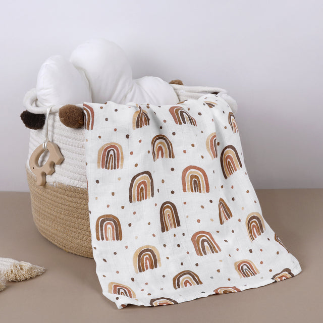 hydrofiel Mousseline Doek met BoHo Prints baby doek bruine regen boog