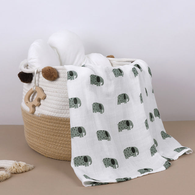 olifanten print Mousseline Doek met BoHo Prints hydrofiel baby