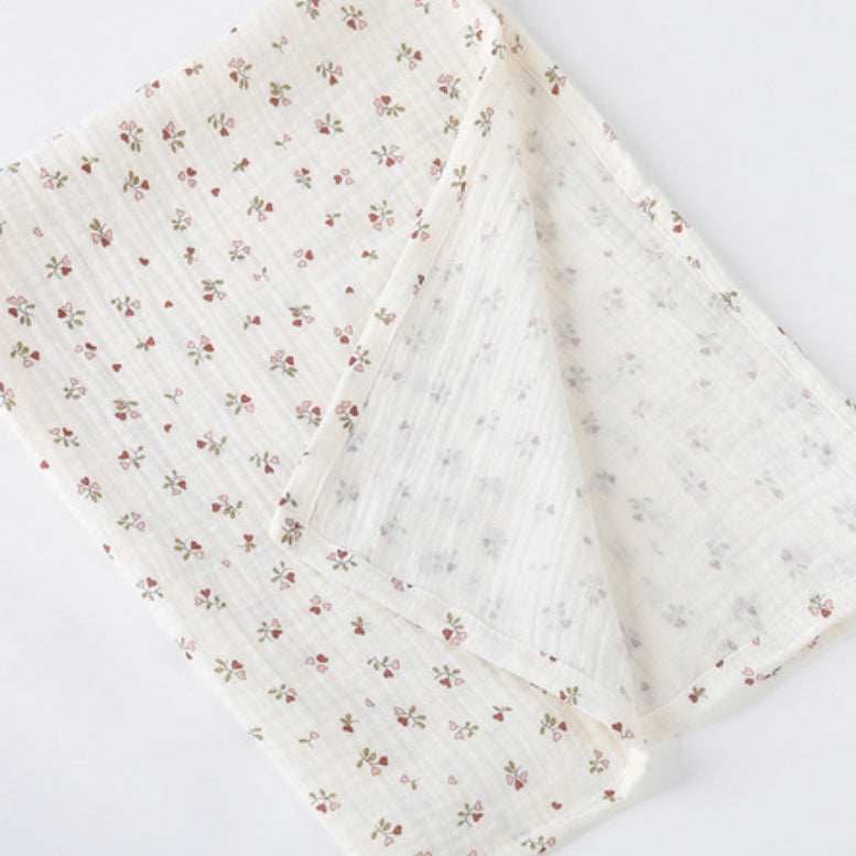 Doek met Botanische Print hydrofiel in red floral print rode bloemen