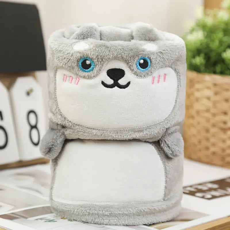 3D Dieren Fleece Deken grijze husky