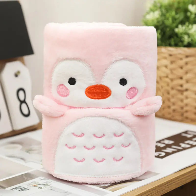 3D Dieren Fleece Deken roze pinguïn