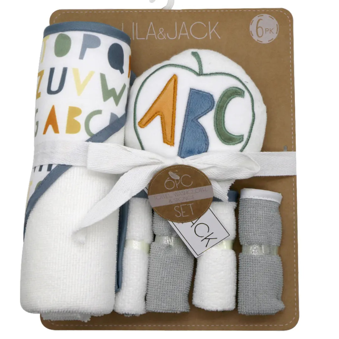 knder bad set met spons en badcape met abc print