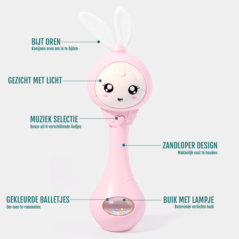roze baby Bunny Rammelaar met licht en geluid