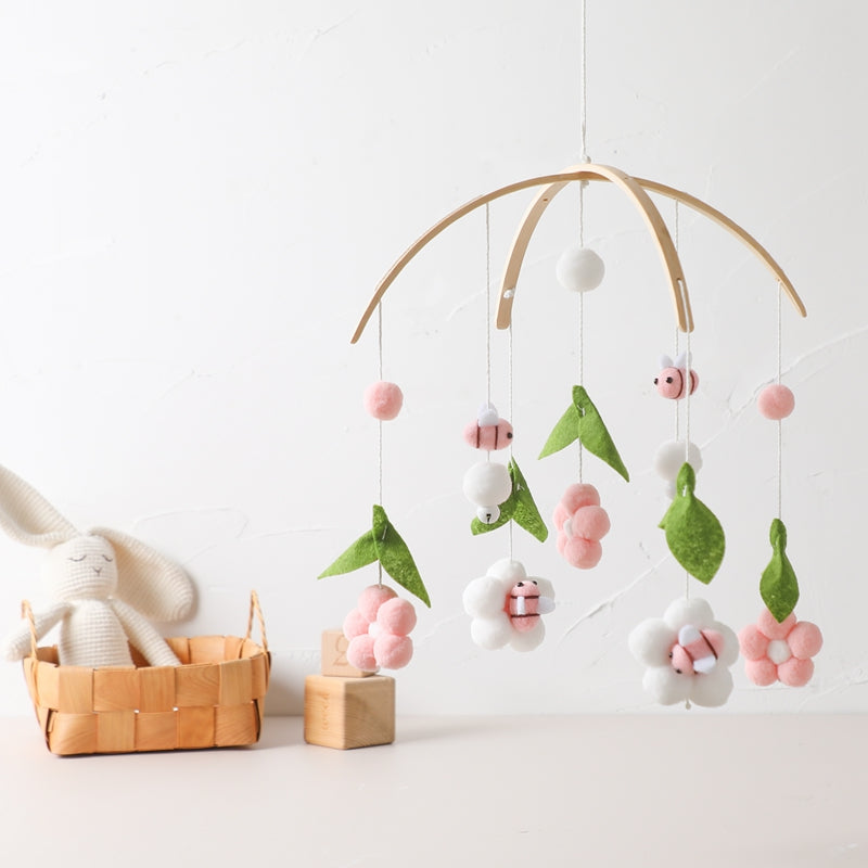 baby wie hanger Mobiel met Roze Bijen en Bloemen