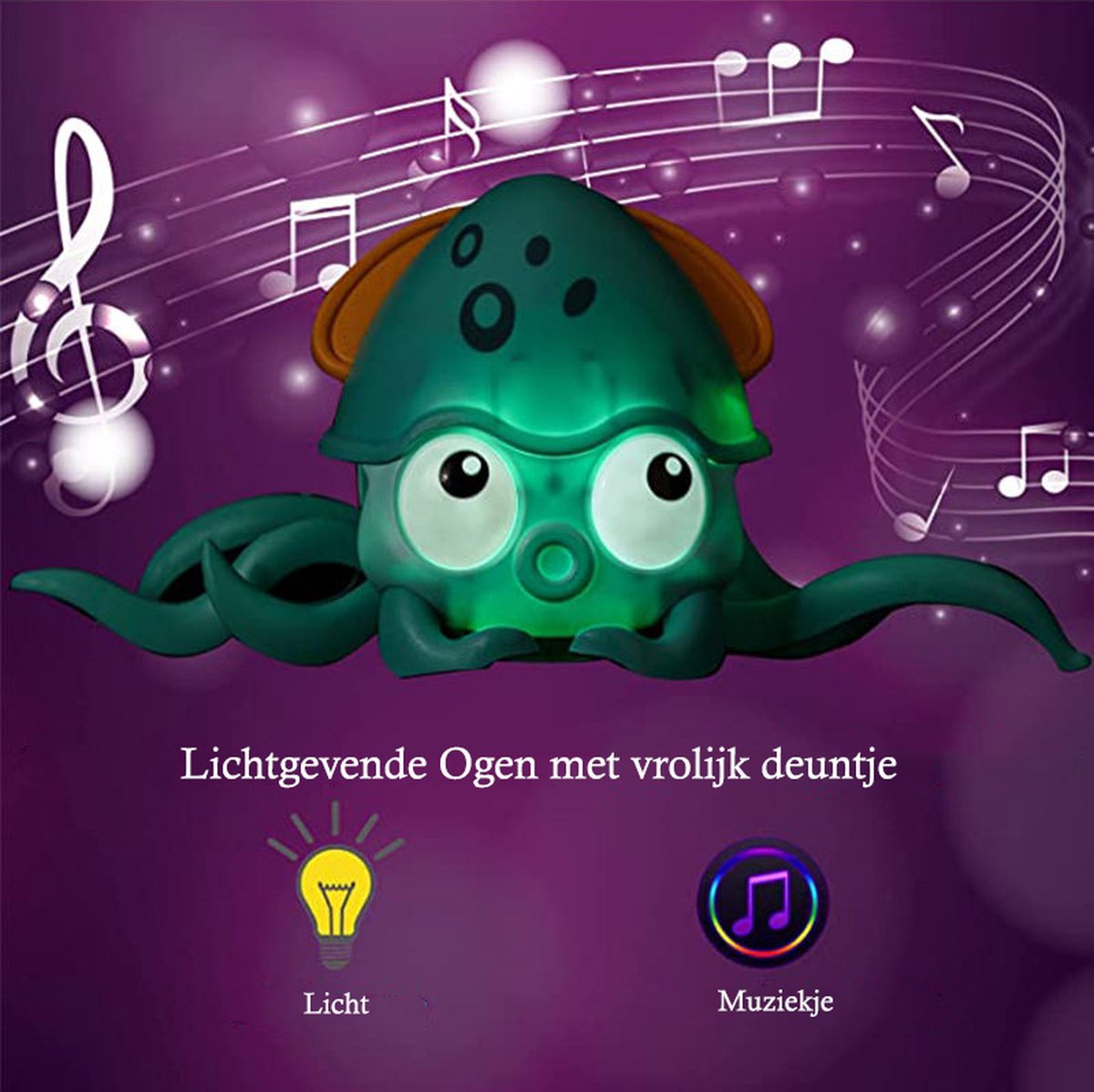 Octopus met licht en geluid in het donker