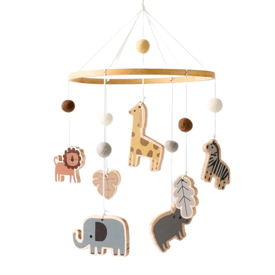 houten ring Mobiel met Safari Dieren van hout leeuw olifant