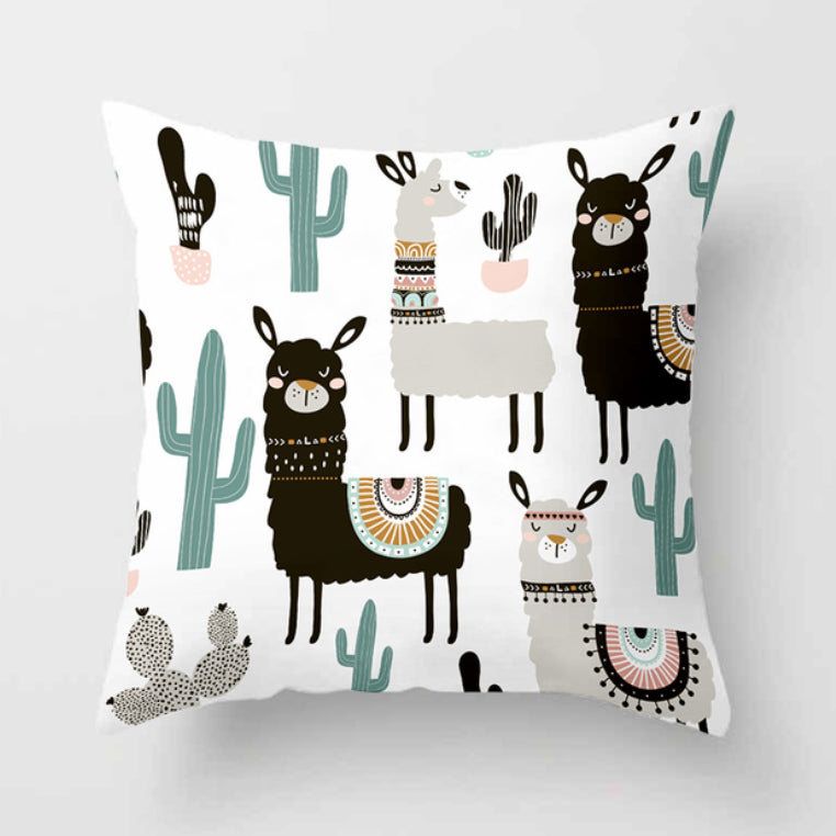 kussenhoes met alpacs in grijs en zwart