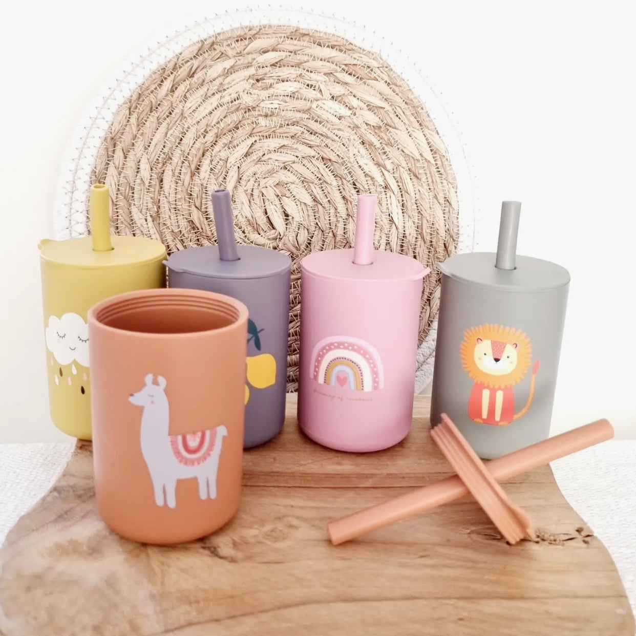 silicone drink beker met rietje leuke print