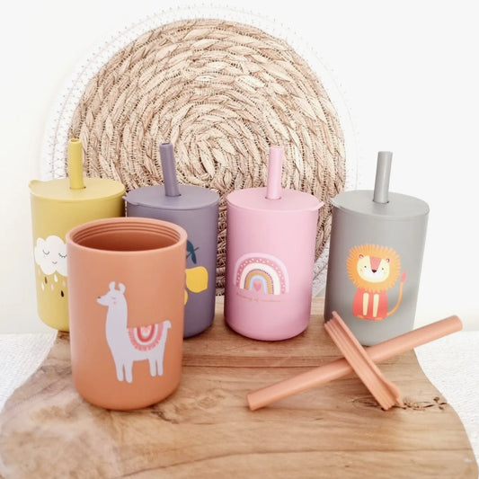 silicone drink beker met rietje leuke print