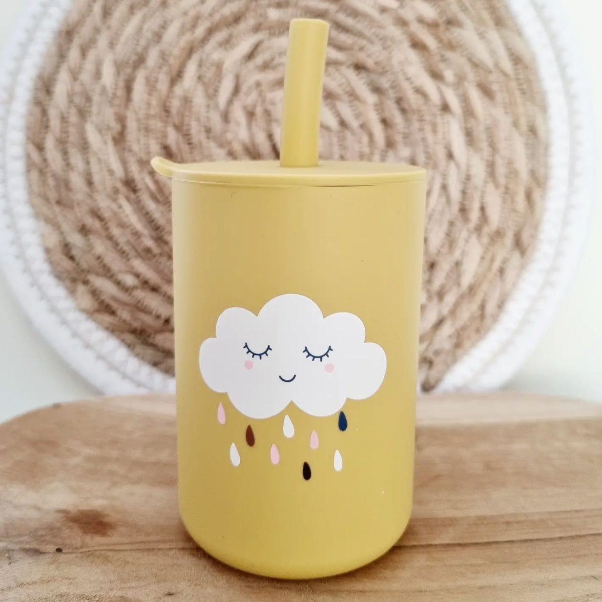 wolk drinkbeker siliconen geel met rietje