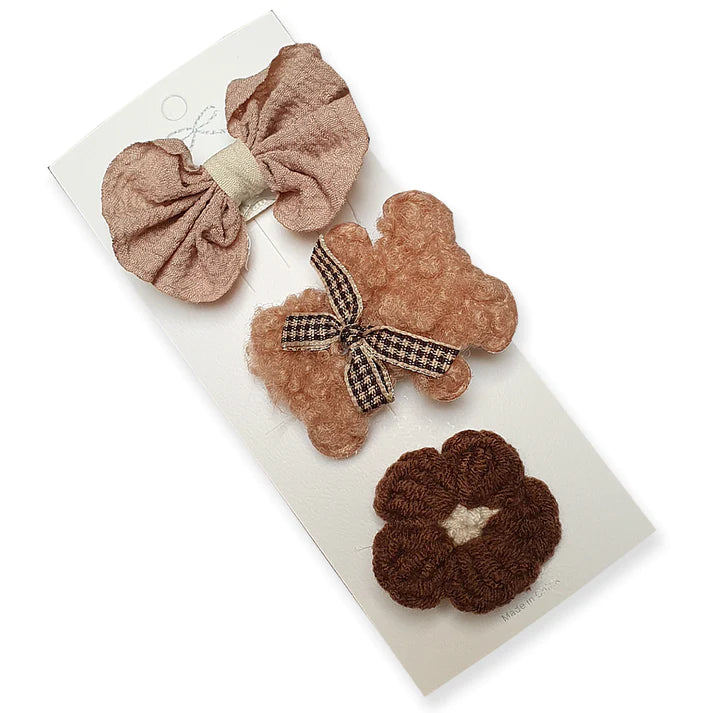 Set Bruine Haarclips 3 stuks bruin bloem