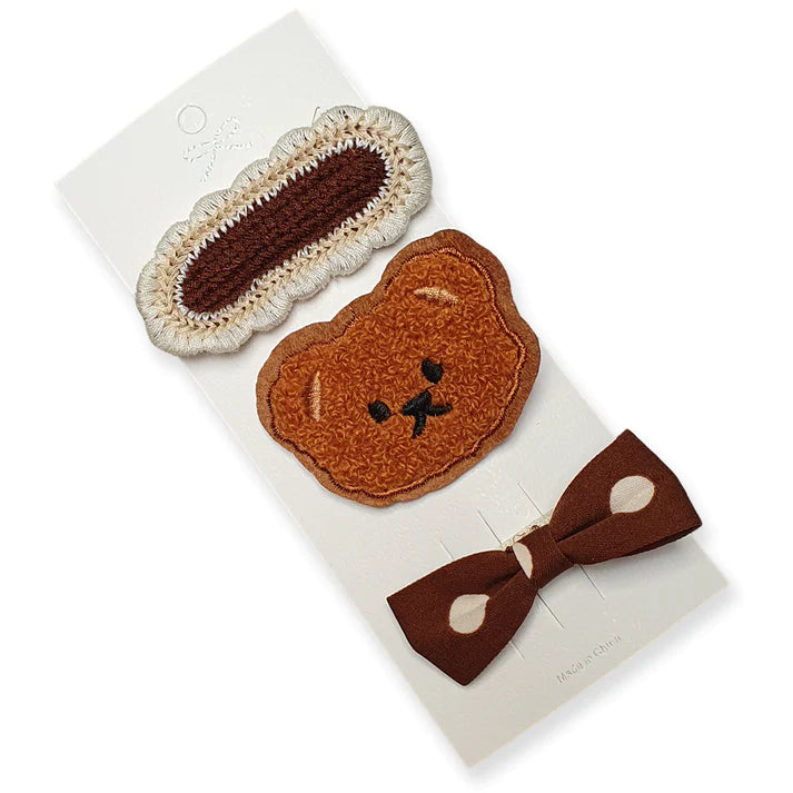 bruin beer Set Bruine Haarclips 3 stuks