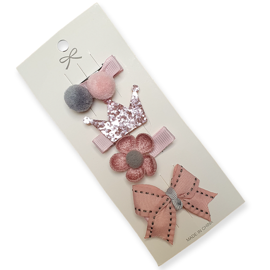 Set Roze Haarclips 4 stuks kinder baby roze kroon