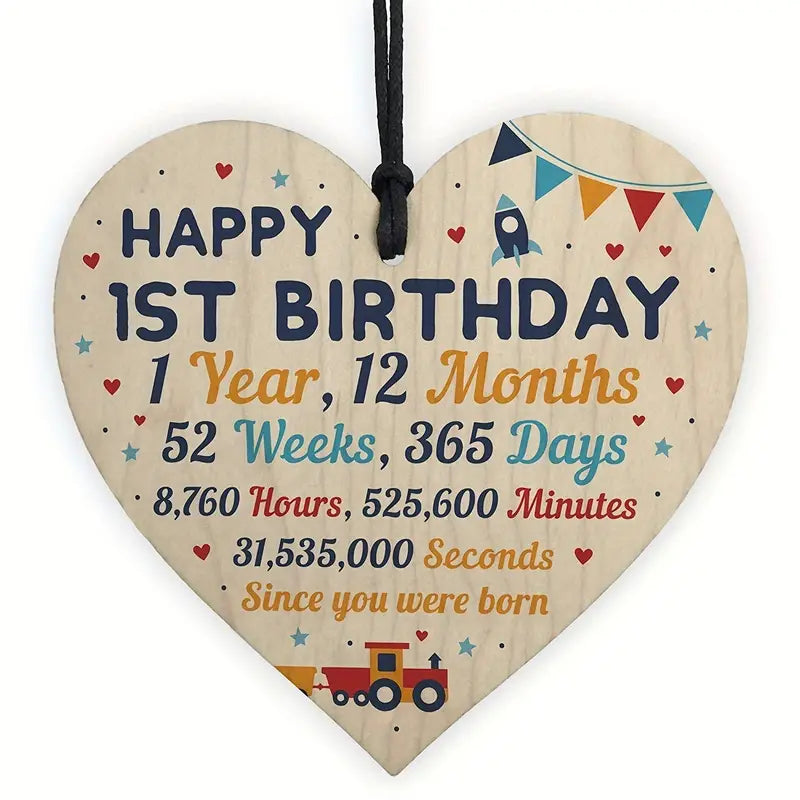 Houten Hart 'Happy 1st Birthday'