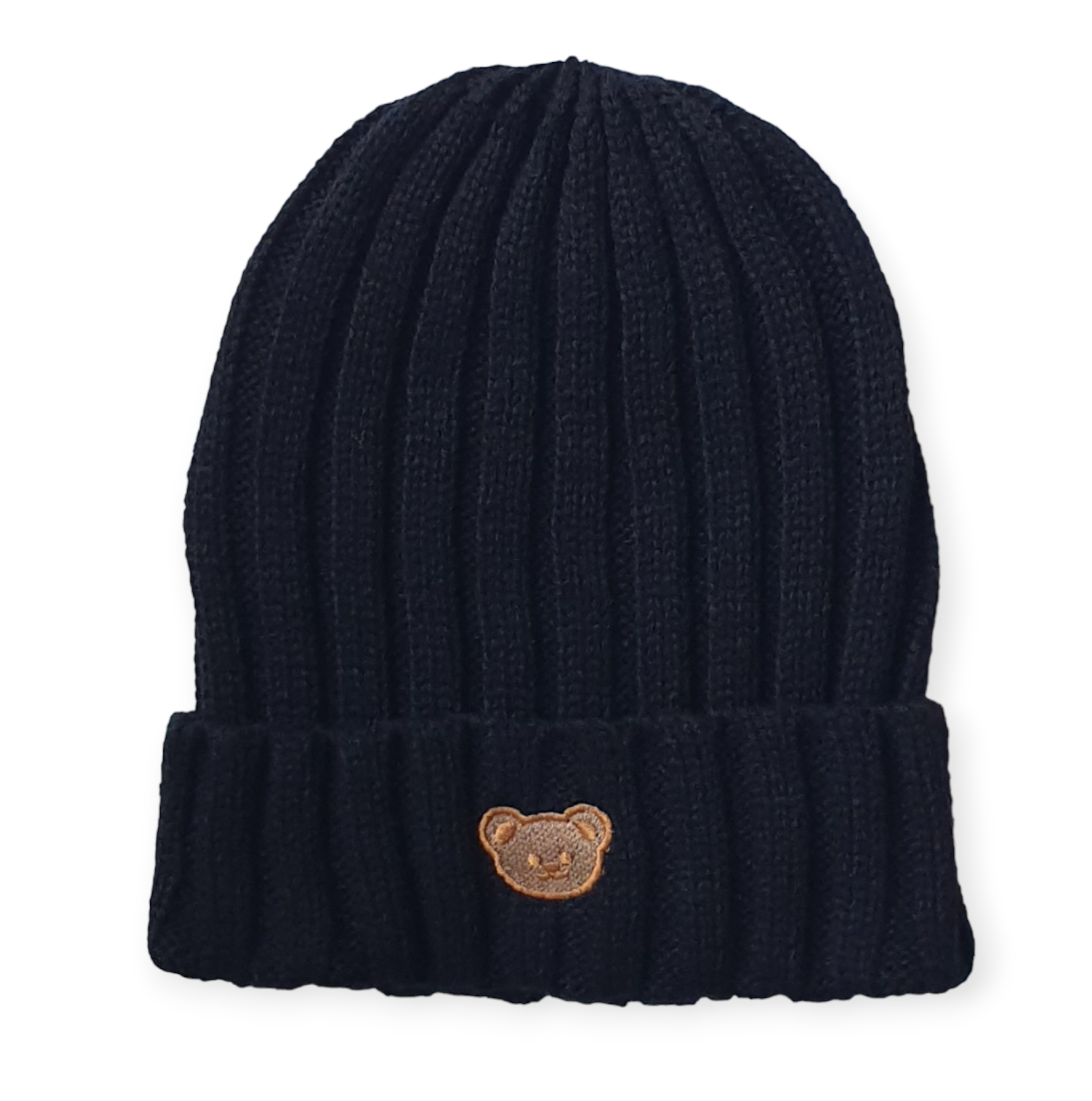 Gebreid Beanie Mutsje met Beer (Zwart)