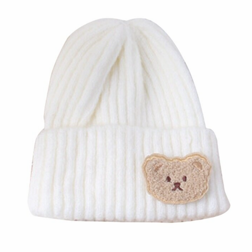 Gebreide Beanie met Beertje wit