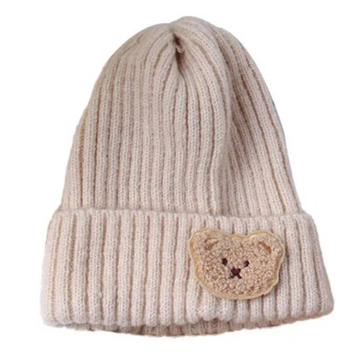 Gebreide Beanie met Beertje Beige