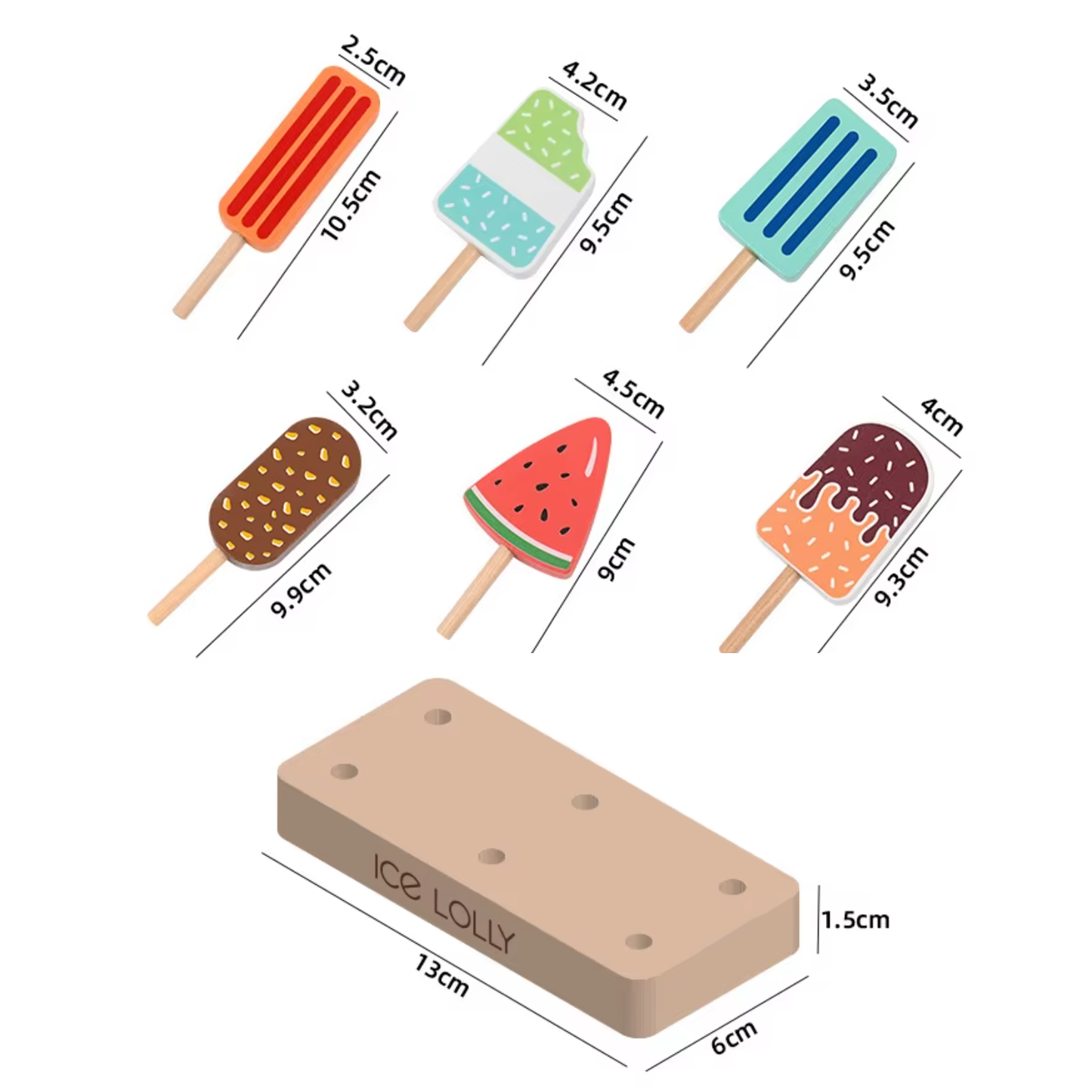 Houten IJsjes (inclusief standaard) maten
