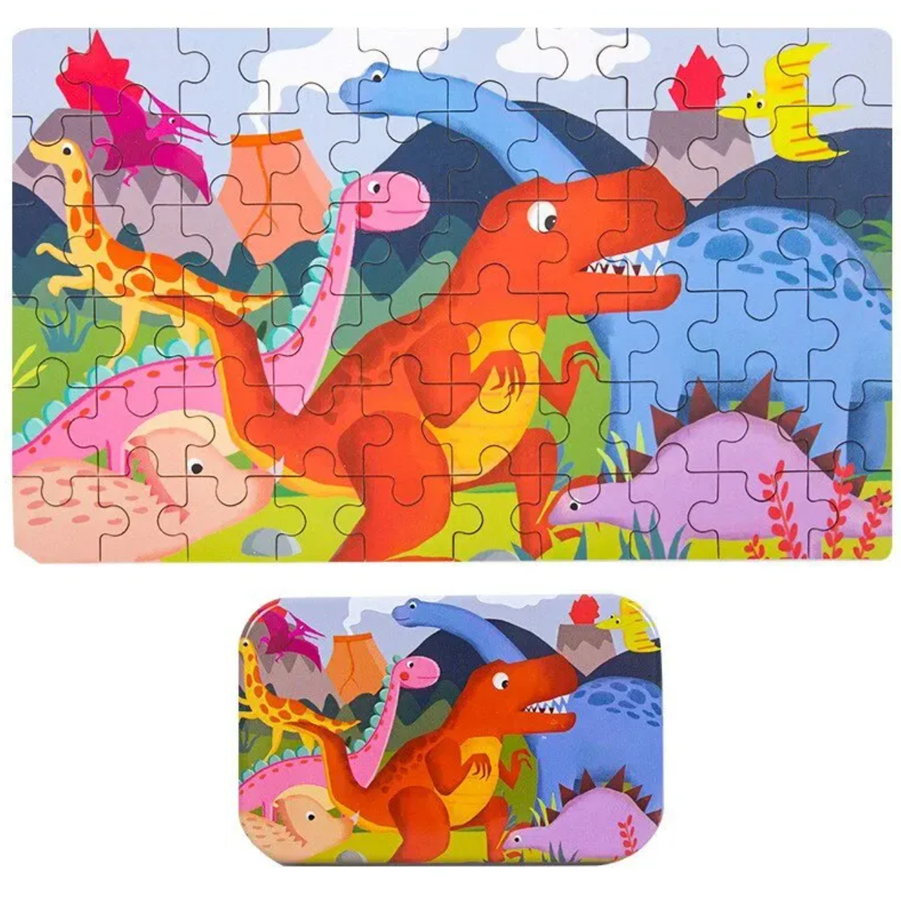 Puzzel (60 stukjes) in Bewaarblik - Dino Wereld