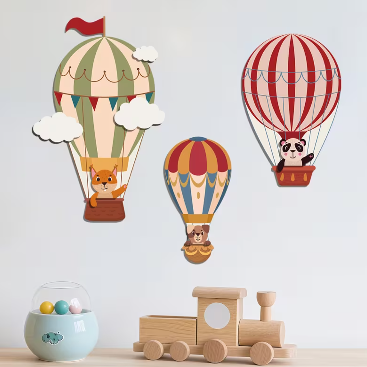 3 Houten Ballonnen met Dieren