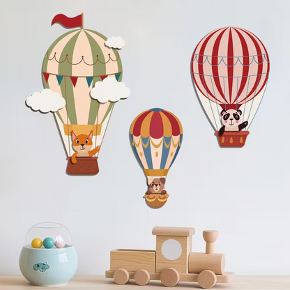 3 Houten Ballonnen met Dieren