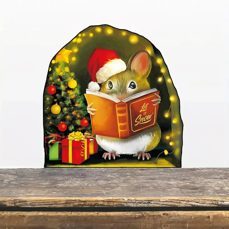 Voorlees Muis met Kerstmuts Sticker