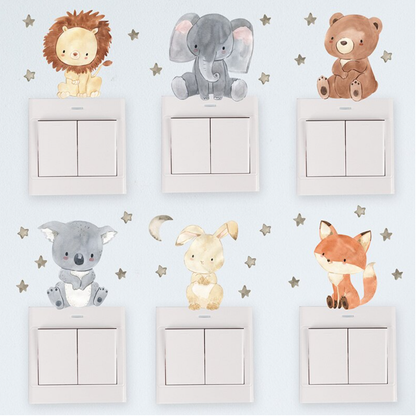 Cartoon Dieren Lichtknop Stickers