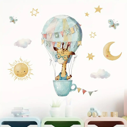 Muursticker 'Giraffe in Luchtballon'