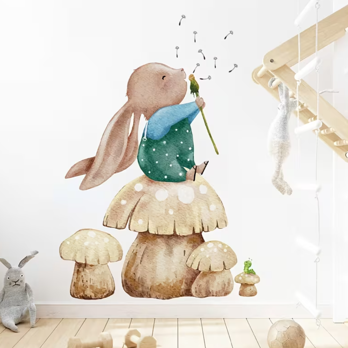 Muursticker 'Konijn op Paddenstoelen'