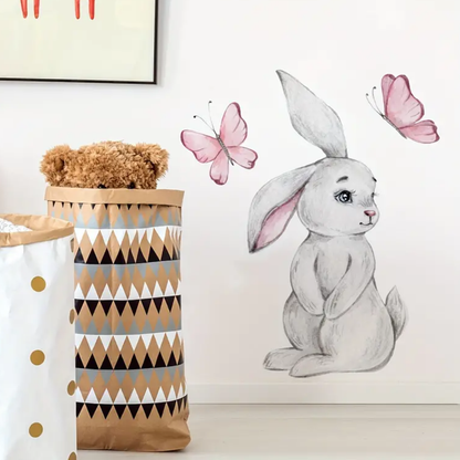 Muursticker 'Bunny & Butterflies' sfeer