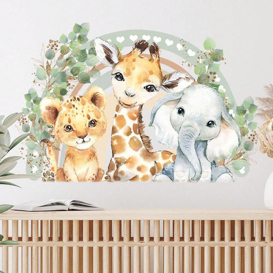 Muursticker Leeuwin, Giraffe & Olifant