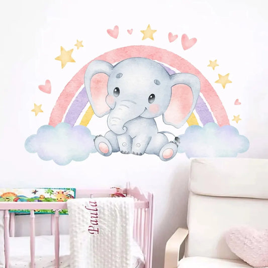 Muursticker 'Olifant met Regenboog' sfeer