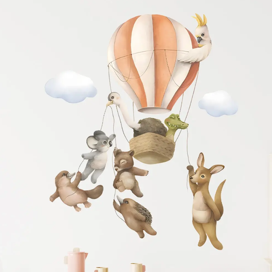 Muursticker 'Ballon met Australische Dieren' sfeer