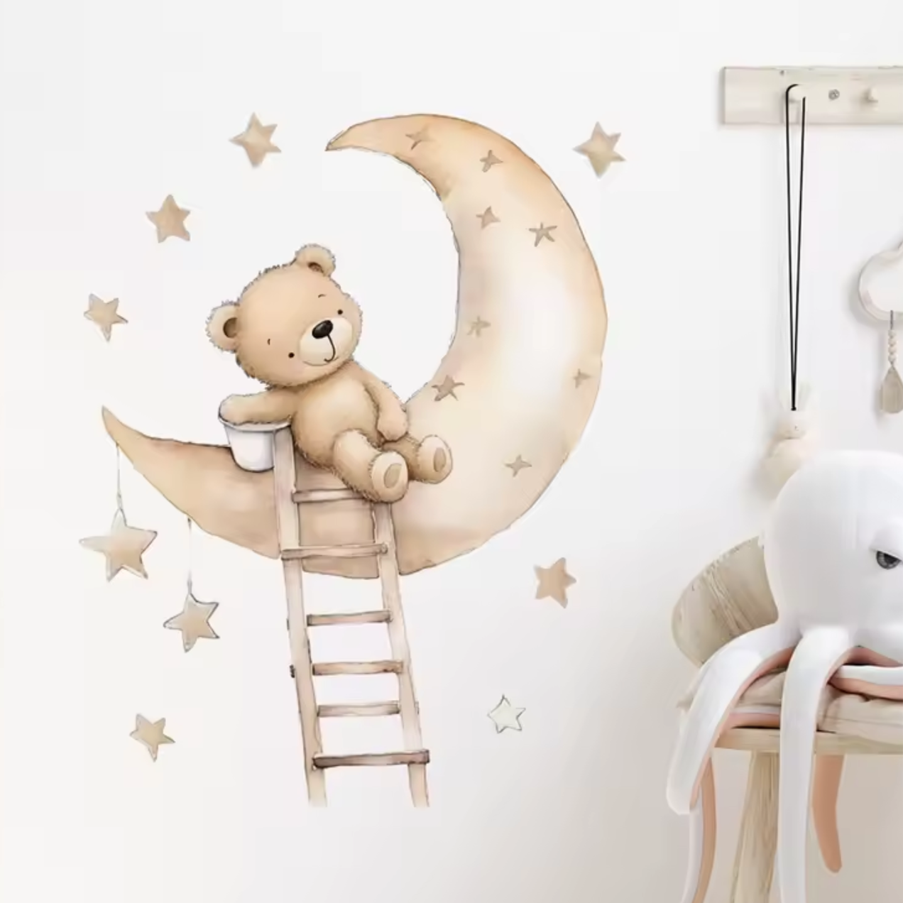 Muursticker 'Teddybeer op Maan'