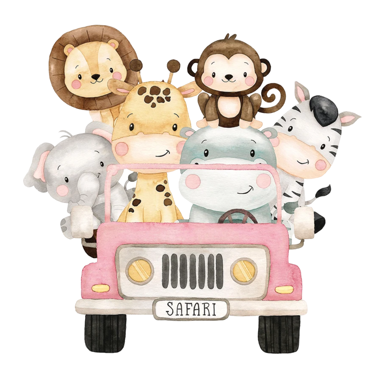 Muursticker 'Jungle Dieren in Auto' detail