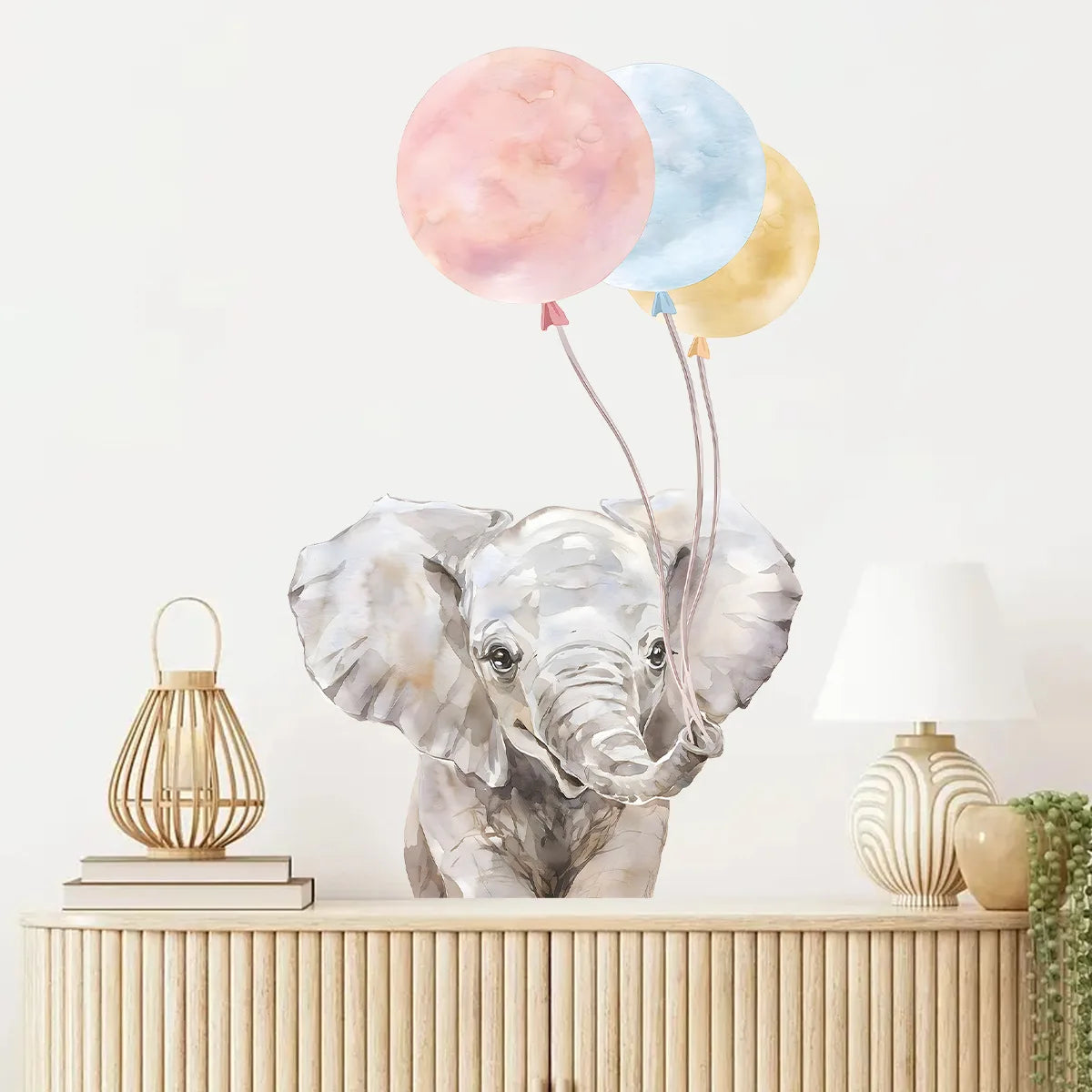 Muursticker 'Olifant met Ballonnen' sfeer
