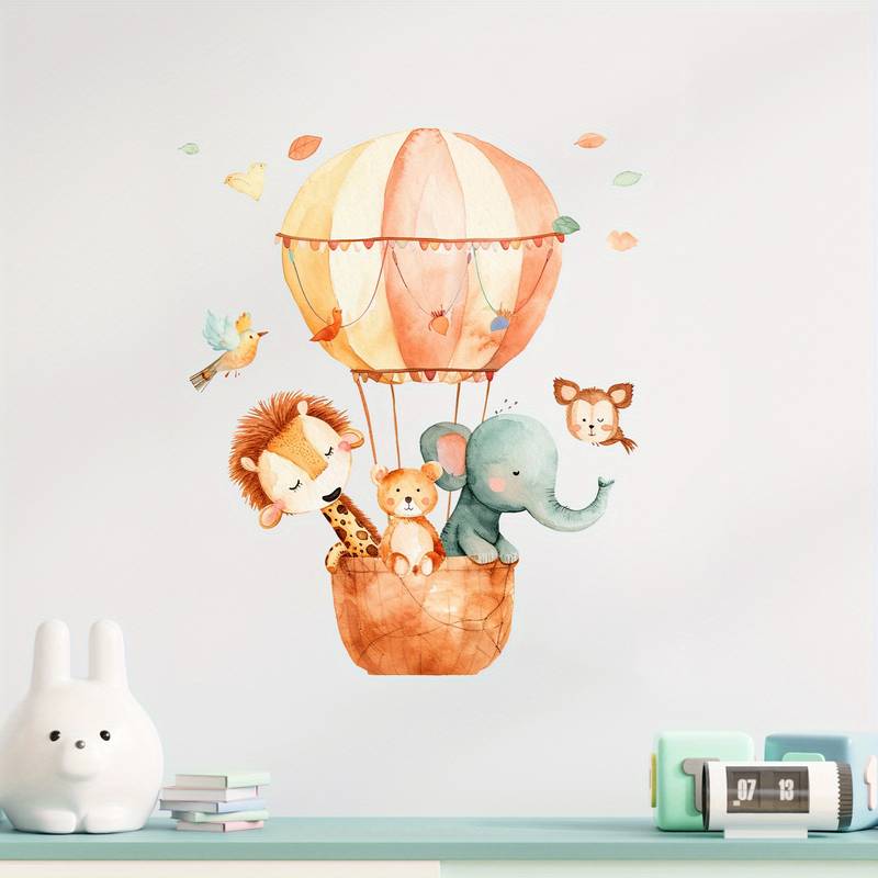 Muursticker 'Heteluchtballon met Dieren'