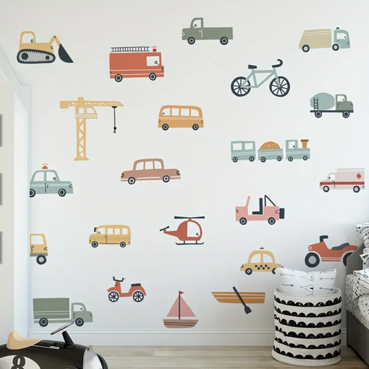 Muursticker 'Gekleurde Voertuigen'