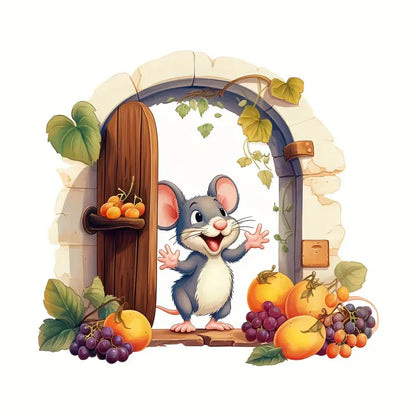 Muursticker 'Muis met Fruit'