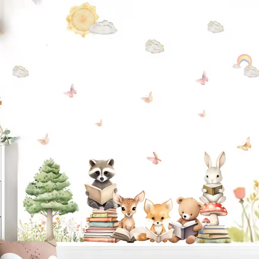 Muursticker 'Bosdieren en Boeken'