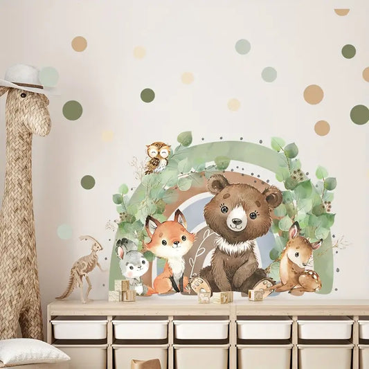 Muursticker 'Pluizige Dieren Regenboog'