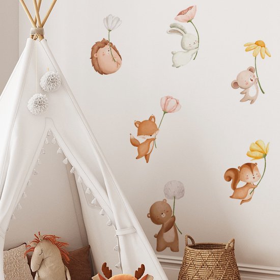 Muursticker 'Dieren met Bloemen'